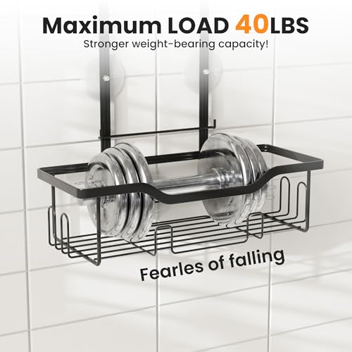 Shower Caddy Hanging 2-Tier Shower Organizer for Tall Showerhead,Rustproof Over Shower Head Rack,No Drill Bathroom Shower Caddy with Soap Dish,Toothbrush Holder and Hooks, Black - color: Upgraded Black