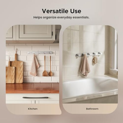 JOMOO Robe Hook, 2 Pack Adhesive Wall Hooks for Bathroom, Stainless Steel Towel Hooks with 5 Hooks Each, No Drill Shower Hooks Heavy Duty 11LBS, Brushed - color: Brushed