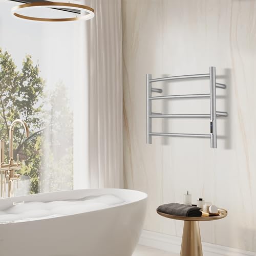 Towel Warmer with Built-in Timer for Bathroom Wall Mounted Bath Towel Heater Plug-in Electric Heated Towel Rack Brushed ETW29 - color: Round Brushed With Timer, size: 4 Bar