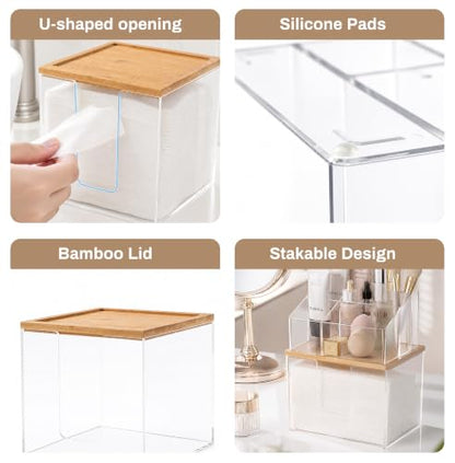 Disposable Facial Towel Holder and Cosmetic Organizer with Foldable Bowl, Clear Storage Compatible with Clean Skin Club Towel XL, Stackable Vanity Organizer for Bathroom Vanity Counter