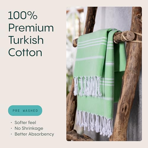 WETCAT Turkish Hand Towels with Hanging Loop, Set of 2 (20" x 30") 100% Turkish Cotton, Pre-Washed, Quick Drying, for Kitchen or Bathroom - Lime Green - color: Lime Green
