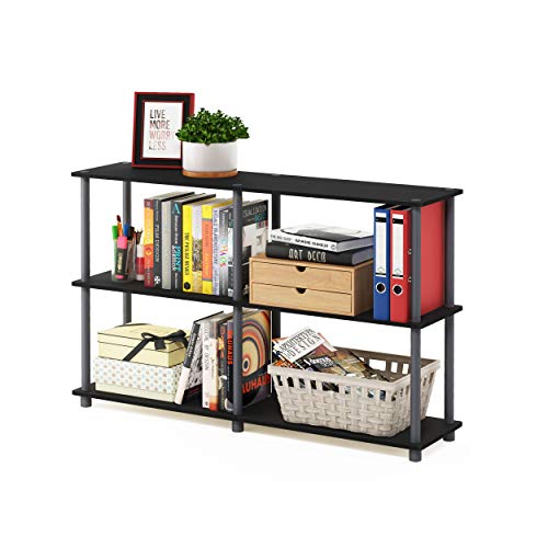 Furinno TURN-N-TUBE Storage Shelves, 3-Tier 47.4 Wide Book Shelf, Corner Shelf, Toolless Open Shelves, for Organization and Storage, Living Room, Garage, Home Office, Black - color: Black/Grey, style: Plastic Pole 2 x 2