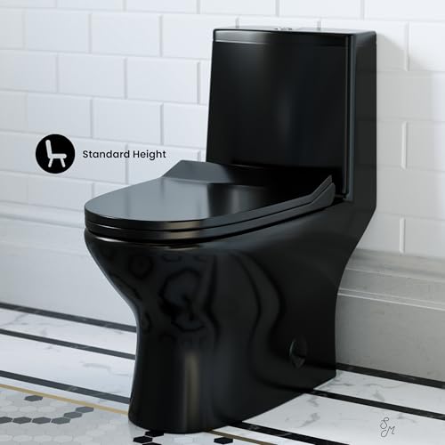 Ivy One Piece Toilet Dual Vortex Flush in Glossy Black 1.1/1.6 gpf - color: Glossy Black, size: 12" Rough-in