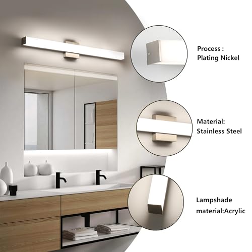 Bathroom Vanity Light Brushed Nickel Square LED 24 inch 14W 4000K Natural White Light Wall Bar Lighting Fixtures Over Mirror (Brushed Nickel, 31.5in 4000K Dimmable) - color: Brushed Nickel, size: 31.5in 4000K Dimmable