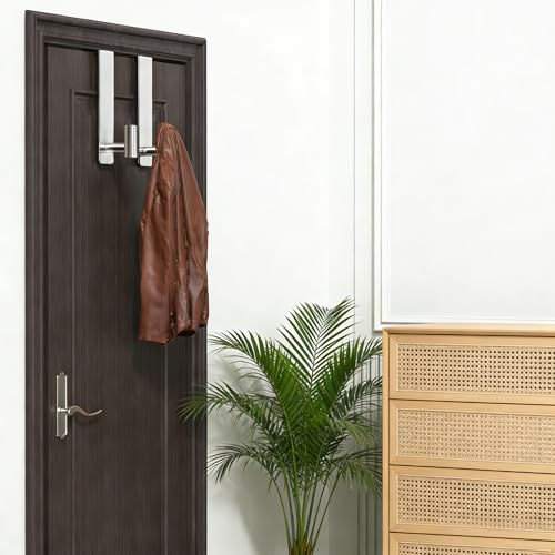 WUIVIUT Heavy Duty Over Door Hooks - Fits 1.77" Wide Hanger, Towel Door Hook for Clothes, Robe, Coats, Bags (Silvery, T Shape 2 Pack, Fits 1-3/4'' Thick) - size: T Shape 2 Pack, Silver