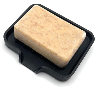 Silicone Soap Dish Tray and Sponge Holder with Drain Chute and Feet | 3-Way Sloped Design | Bathroom and Kitchen Sink Organizer Caddy (Black, 5"x4", 3.5 Ounces) - color: Black, size: 5"x4"