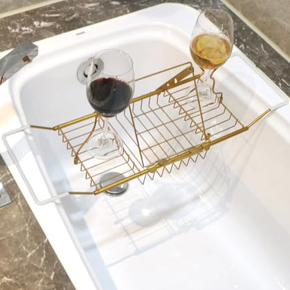 Expandable Bathtub Caddy Tray with Wine Holder & Reading Rack, Bronze | Adjustable 20"-38" fits most tubs,Includes Soap Dish Wine Holder and Laptop Reading Rack,Bathtub Tray for Home - color: Bronze