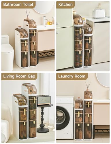 UFORU Slim Bathroom Storage Cabinet, 4-Tier Narrow Organizer with Wheels | Space-Saving Solution for Small Areas, Waterproof Design, No Assembly Needed, Mobile Storage with Easy Access