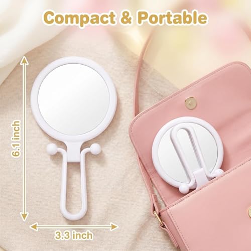 Magnifying Handheld Mirror Double Sided, Travel Makeup Hand Mirrors with 1X 2X Magnification, Small Hand/Desk Vanity Mirror (1Pc White) - color: 1pc White