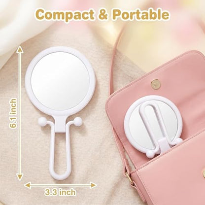 Magnifying Handheld Mirror Double Sided, Travel Makeup Hand Mirrors with 1X 2X Magnification, Small Hand/Desk Vanity Mirror (1Pc White) - color: 1pc White