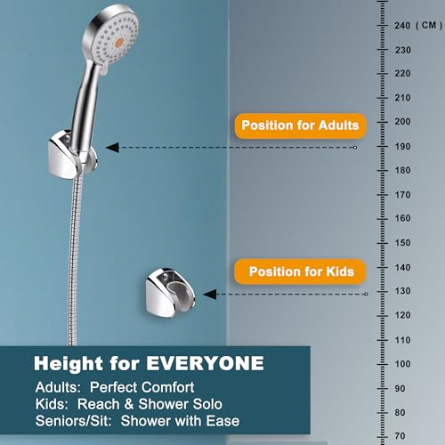 YOO.MEE Wall Mount Shower Bracket, Wide Angle Adjustment, Screw Fix, Chrome | For handheld shower head, large height adjustable, fits any shower space, mounting screws and wall anchors included