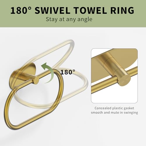 Adhesive Towel Holder for Bathroom Brushed Gold No Drill Hand Towel Ring Stainless Steel and Zinc Alloy Self Adhesive Towel Hanger for Bath, Kitchen - color: Brushed Gold