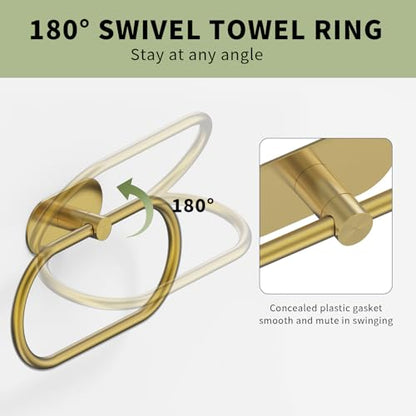 Adhesive Towel Holder for Bathroom Brushed Gold No Drill Hand Towel Ring Stainless Steel and Zinc Alloy Self Adhesive Towel Hanger for Bath, Kitchen - color: Brushed Gold