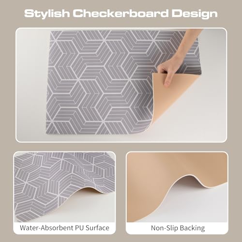 Absorbent Kitchen Counter Mat Fast-Drying Cuttable Coffee Mat Geometric Design for Kitchen Bathroom Pet Feeding Area(Hexagon Grid,Gray)