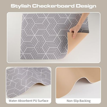 Absorbent Kitchen Counter Mat Fast-Drying Cuttable Coffee Mat Geometric Design for Kitchen Bathroom Pet Feeding Area(Hexagon Grid,Gray)