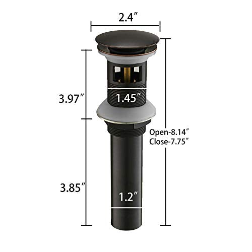 15/8" Bathroom Faucet Vessel Vanity Sink Pop Up Drain Assembly Stopper Plug | with Overflow Fits Bathroom Standard Sink Hole 1-1/2" to 1-3/4" Oil Rubbed Bronze Push & Seal by Homevacious - color: Oil Rubbed Bronze, style: With Overflow