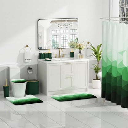 XLHOMO Bathroom Accessory Set - 26PC Bathroom Shower Curtain and Rug Set, Bathroom Accessories Set, Green Bathroom Set with Trash Can, Toilet Brush, Qtip Holder & Soap Dispenser - style: Dark Green