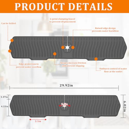 30 Inch Sink Splash Guard,Longer Silicone Sink Mat for Kitchen Bathroom,Kitchen Faucet,Silicone Sink Faucet Mat Splash Guard, Drip Protector Splash Countertop (Grey) - color: Grey