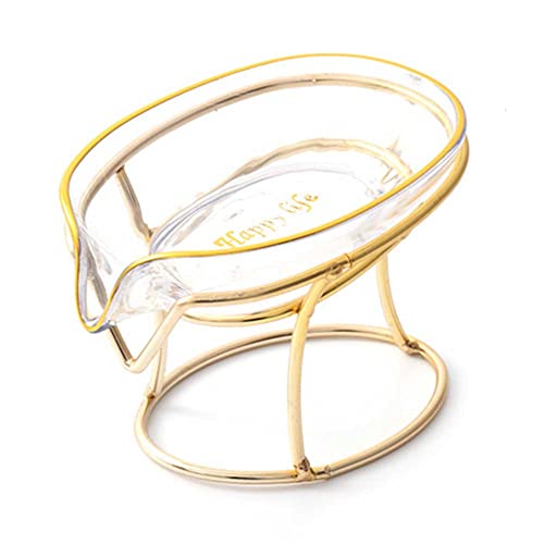 Self Draining Soap Holder Clear Plastic Soap Dish Soap Tray with Gold Iron Frame for Home Bathroom Shower Kitchen, 1 Piece