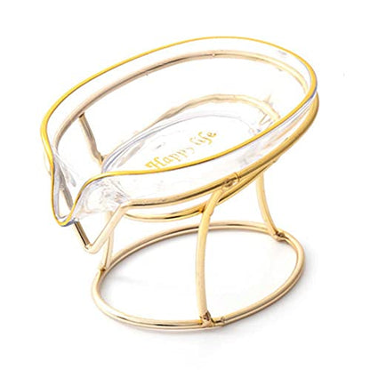 Self Draining Soap Holder Clear Plastic Soap Dish Soap Tray with Gold Iron Frame for Home Bathroom Shower Kitchen, 1 Piece
