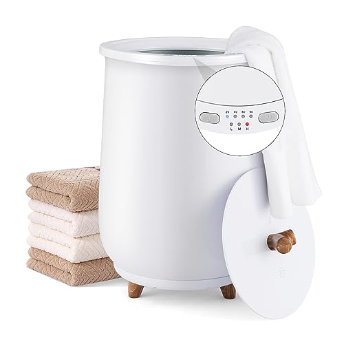 Tangkula Towel Warmer Bucket, 23L Large Luxury Bucket-Style Towel Warmer w/Fragrant Disc Holder, ETL Certified Bath Heater w/3-Level Heating, 20/40/60/90 Min Timer & Auto Shut Off (handle, 23L, White) - color: White