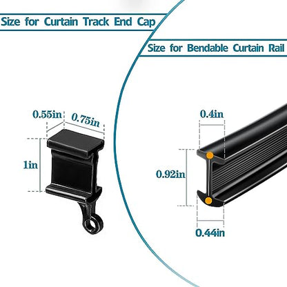 Flexible Bendable Curtain Track End Caps, Set of 4 Curved Siding Ceiling Wall Mount Black Curtain Rail Ends Stops - color: Black, size: 4pcs end caps