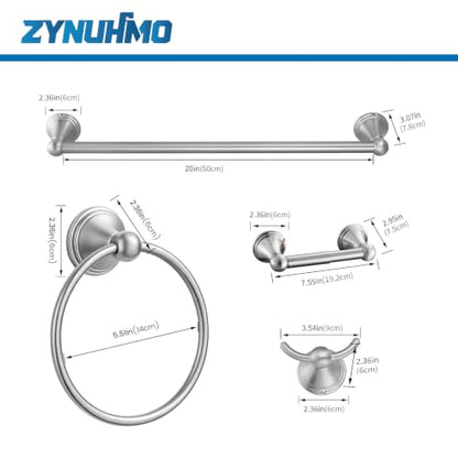 4-Piece Bathroom Hardware Accessories Kit, Zynuhmo Brushed Nickel Towel Bar Set Wall Mounted with 20'' Towel Bar, Towel Ring & Toilet Paper Holder, Robe Hook Set Fixtures for Modern Farmhouse Bathroom - color: Brushed Nickel