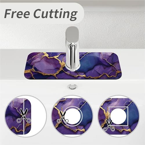 Kitchen Sink Splash Guard，Deep-purple gold marble Faucet Mat Sink Gadgets-Super Absorbent Fast Drying Mat Drip Catcher for Kitchen, Bathroom,Sink Mat, Dish Drying Mat, Bathroom(15" X 5.5" ) - color: Deep-purple gold marble
