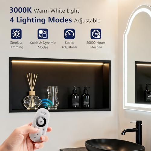 LED Shower Niche 24 X 12 Shower Niche No Tile Needed | 304 Stainless Steel Shower Niche with 3000K Warm Light, IP65 Waterproof Bathroom Niche for Shower, Remote Control, Seamless - color: Matte Black-warm White, size: 24" X 12"