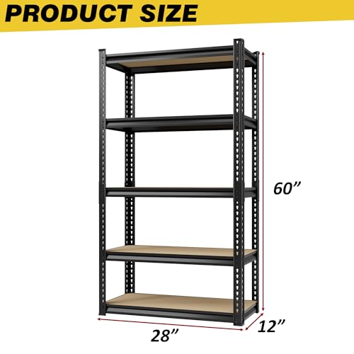 Heavy Duty Storage Shelving Unit, 5-Tier Adjustable Garage Shelves, 2025 lbs Capacity Metal Organizer Utility Rack, Freestanding for Kitchen Pantry Basement, 28" W x 12" D x 60" H - size: 28Wx12Dx60H