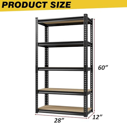 Heavy Duty Storage Shelving Unit, 5-Tier Adjustable Garage Shelves, 2025 lbs Capacity Metal Organizer Utility Rack, Freestanding for Kitchen Pantry Basement, 28" W x 12" D x 60" H - size: 28Wx12Dx60H