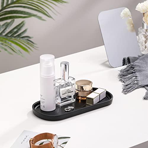 Luxspire 10" Oval Bathroom Tray for Countertop Organizer, Matte Black | S, non-slip waterproof resin, easy wipe clean, fits bath kitchen vanity, holds jewelry toiletries soap - color: Matte Black, style: Small