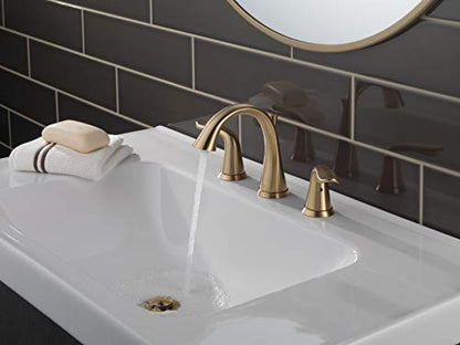 Delta Lahara Brushed Gold Bathroom Faucet 3 Hole, 8 Inch Widespread Bathroom Sink Faucet for Vanity, Metal Push-Pop Drain Assembly, Champagne Bronze 3538-CZMPU-DST - color: Champagne Bronze