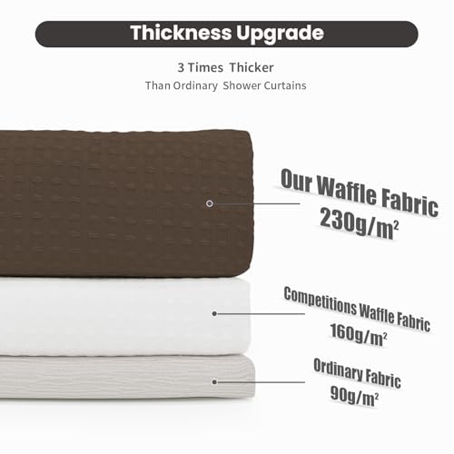 Inhousolu No Hook Shower Curtain with Removable Snap-in Liner, Waffle Weave 230 GSM Polyester, Weighted Hem, Water Repellent Washable, 72 x 72 Inch, Brown - color: Brown, size: 72"W x 72"L (Pack of 1)