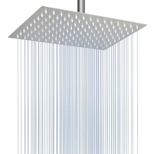 Voolan Rain Shower Head - High Flow Large Rainfall Shower Heads Made of Stainless Steel - Waterfall Bathroom Square Showerhead - Ceiling or Wall Mount (12 * 8 Inch Rectangle, Brushed Nickel) - color: Brushed Nickel, size: 12*8 Inch Rectangle