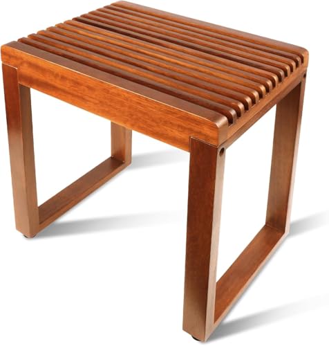 15.7'' Compact Teak Shower Stool, Solid Wood Spa Bench for Walk-In Shower | Waterproof Solid Teak Shower Seat, Shower Foot Rest for Shaving Legs, Bathroom Bench for Inside Shower, Indoor & Outdoor Use - size: Upgraded-Small