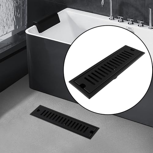 Dnyta 12 Inch Linear Shower Floor Drain for Bathroom (Black, Fence Style) | 304 Stainless Steel Rectangular Shower Drain with Drain Grate Removable & Hair Strainer, for Bathroom Kitchen Hotel or Toilet - style: Black Fence Style + Stainless Steel Strainer