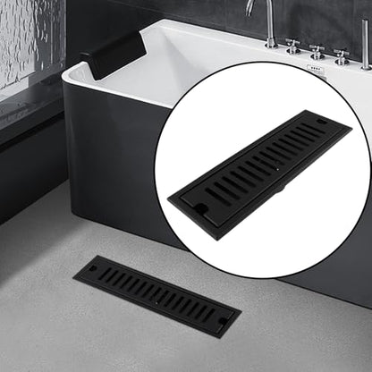 Dnyta 12 Inch Linear Shower Floor Drain for Bathroom (Black, Fence Style) | 304 Stainless Steel Rectangular Shower Drain with Drain Grate Removable & Hair Strainer, for Bathroom Kitchen Hotel or Toilet - style: Black Fence Style + Stainless Steel Strainer