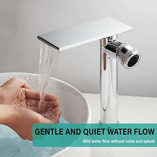 becola Modern Chrome Bathroom Faucet，Tall Waterfall Faucet for Bathroom Sink，Single Hole Cold and Hot Basin Mixer Tap，Single Handle Vanity Faucet with Adjust Knobs and Two Supply Lines - color: Chrome, size: Tall
