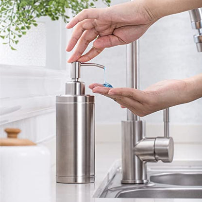 Countertop Hand Soap Dispenser, Refillable Stainless Steel Soap Pump Bottle for Bathroom & Kitchen, Free Standing - 300ml, Brushed Nickel - color: Brushed Nickel