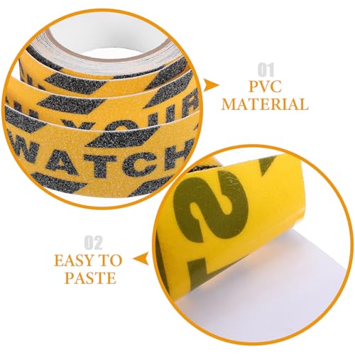 Artibetter Non-slip Adhesive Safety Grip Tape for Stairs and Bathroom Floors, Anti-skid High-visibility Printed Floor Tape with “watch Your Step” Warning, Waterproof Roll for Indoor