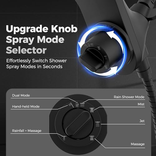 High Pressure Rain Shower Head with Handheld Spray Combo | Detachable Dual Shower Head with 10 Sprays Modes - Upgrade Knob Spray Mode Selector and Magnetic Guidance Docking System - color: Matte Black