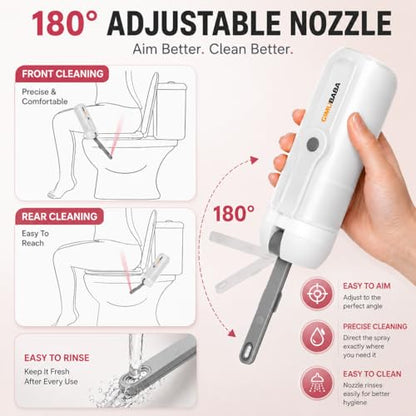 Portable Electric Bidet for Travel with 180° Adjustable Nozzle, Strong Water Pressure- Handheld Rechargeable USB-C Bidet,350ml IPX6 Waterproof Personal Hygiene Cleaner for Postpartum Women, Camping - color: white-grey