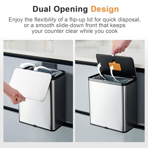 SIDIANBAN Mini Hanging Trash Can with Lid for Kitchen Cabinet Door | 0.8 Gal / 3L Stainless Steel Garbage Can, Compost Bin for Countertop, Under Sink, Bathroom, RV, Office