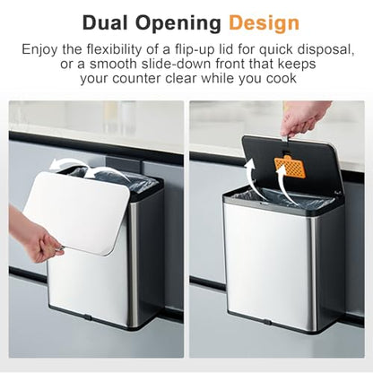 SIDIANBAN Mini Hanging Trash Can with Lid for Kitchen Cabinet Door | 0.8 Gal / 3L Stainless Steel Garbage Can, Compost Bin for Countertop, Under Sink, Bathroom, RV, Office