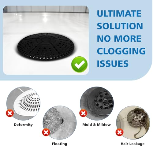 ZOOY Shower Drain Hair Catcher, 2 Pack 5.5 Inch Silicone Large Drain Cover, Bathroom Hair Drain Catcher, Flat Anti-Clog Hair Trap for Shower, Bathtub, Tub & Sink Hair Strainer(Dark Grey) - color: Dark Grey