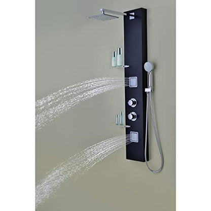 ANZZI Shower Head Panel Tower System, Ronin, Black Aluminum, 2 Turbo Jetted | Includes Two Adjustable Body Spray Jets For Targeted Water, Constructed From Stainless Steel With A Matte Finish - color: Matte Black, style: 2 Jets