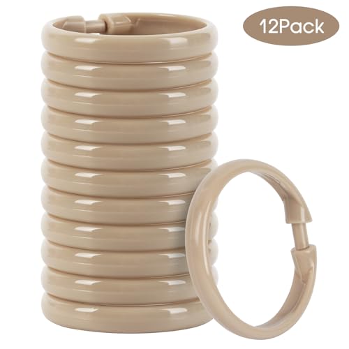 Beige Shower Curtain Hooks - 12 Pcs Circular Plastic Shower Curtain Rings for Bathroom - O Shaped Ivory Cream Shower Hooks Rings for Shower Curtain Rod - color: Beige