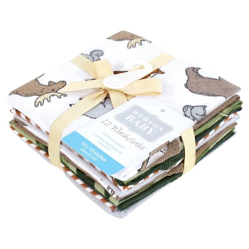 Hudson Baby Unisex Baby Flannel Cotton Poly Washcloths, Animal Adventure 12 Pack, One Size - color: Animal Adventure 12 Pack