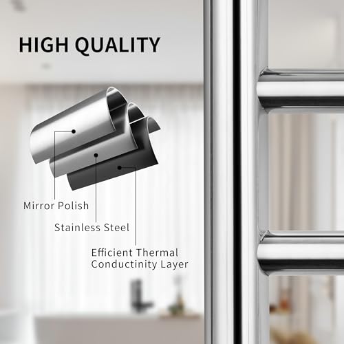 Wall Mounted Towel Warmer 12 Bars with Plug-in and Hardwired Options 3 Working Modes Mirror Polished Stainless Steel 21”W 34”H - color: Mirror Polish